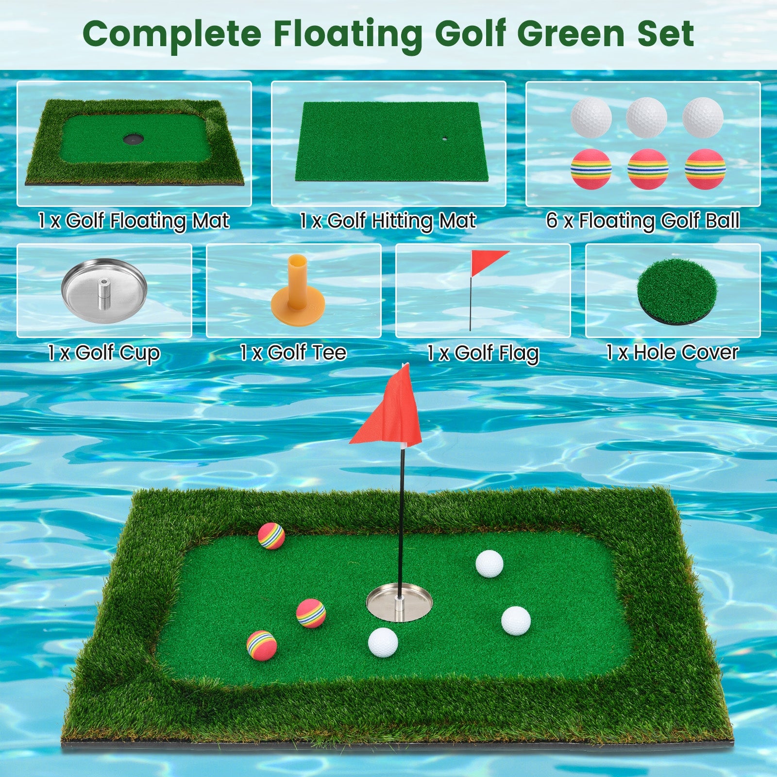 Floating Golf Green for Pool with 6 Golf Balls and Golf Flag, Green Golf at Gallery Canada