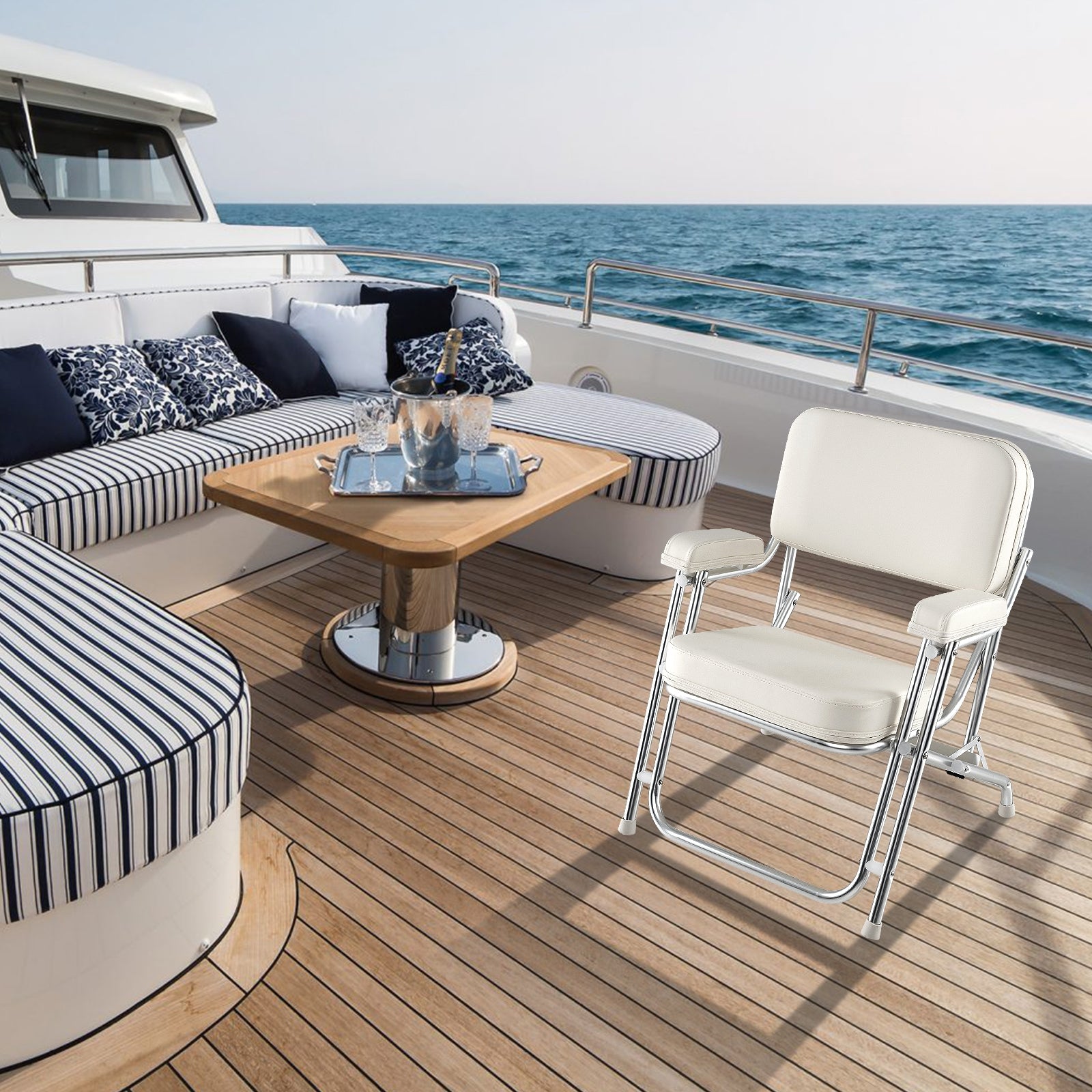 Portable Aluminum Boat Deck Beach Chair, Cushioned Seat, White Water Sports at Gallery Canada