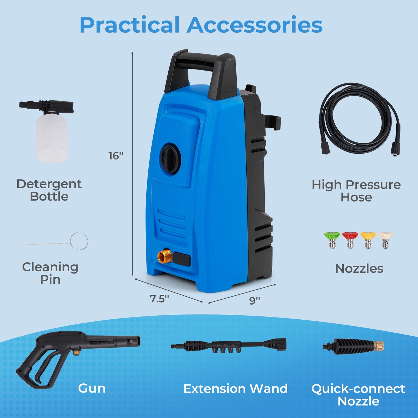1900 PSI 1.8 GPM Electric Pressure Washer with 4 Quick Connect Nozzles, Blue Washing Machines at Gallery Canada