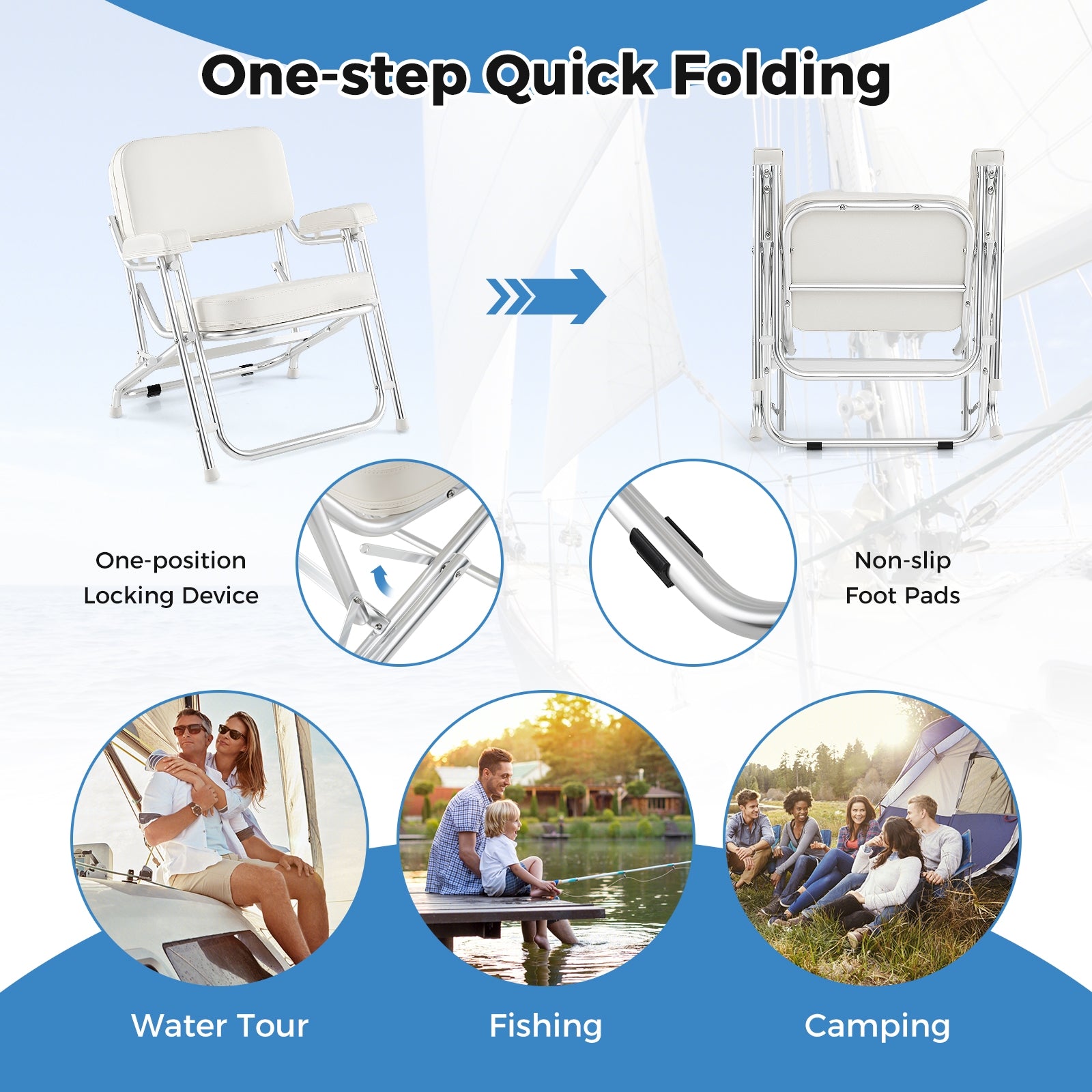 Portable Aluminum Boat Deck Beach Chair, Cushioned Seat, White Water Sports at Gallery Canada