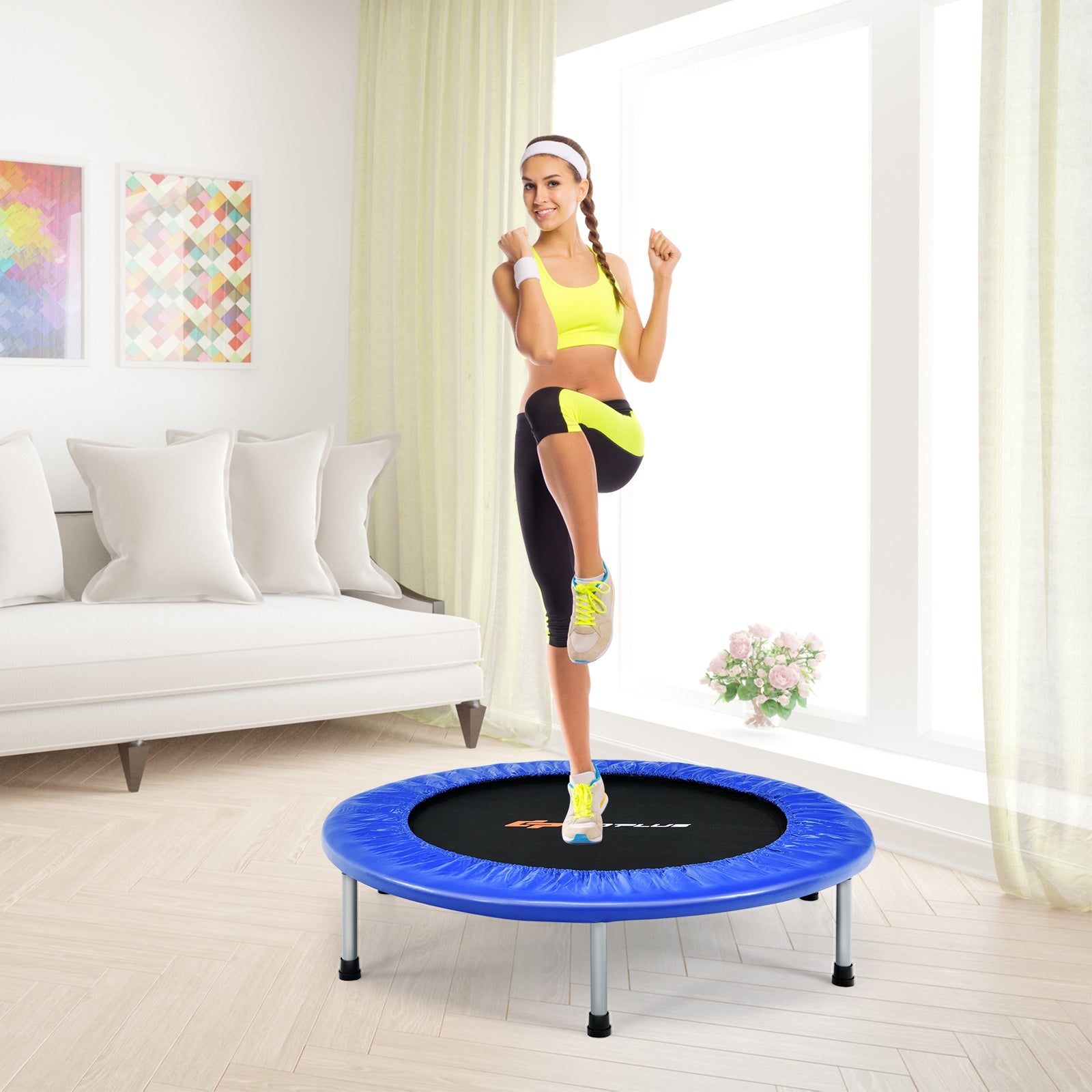 36 Inch Mini Folding Trampoline Portable Recreational Fitness Rebounder, Blue Trampolines at Gallery Canada