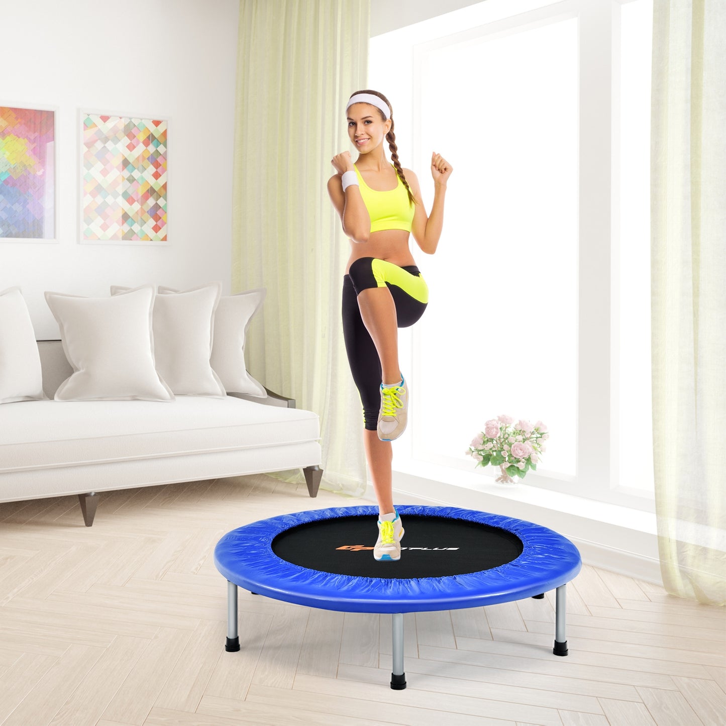 36 Inch Mini Folding Trampoline Portable Recreational Fitness Rebounder, Blue Trampolines at Gallery Canada