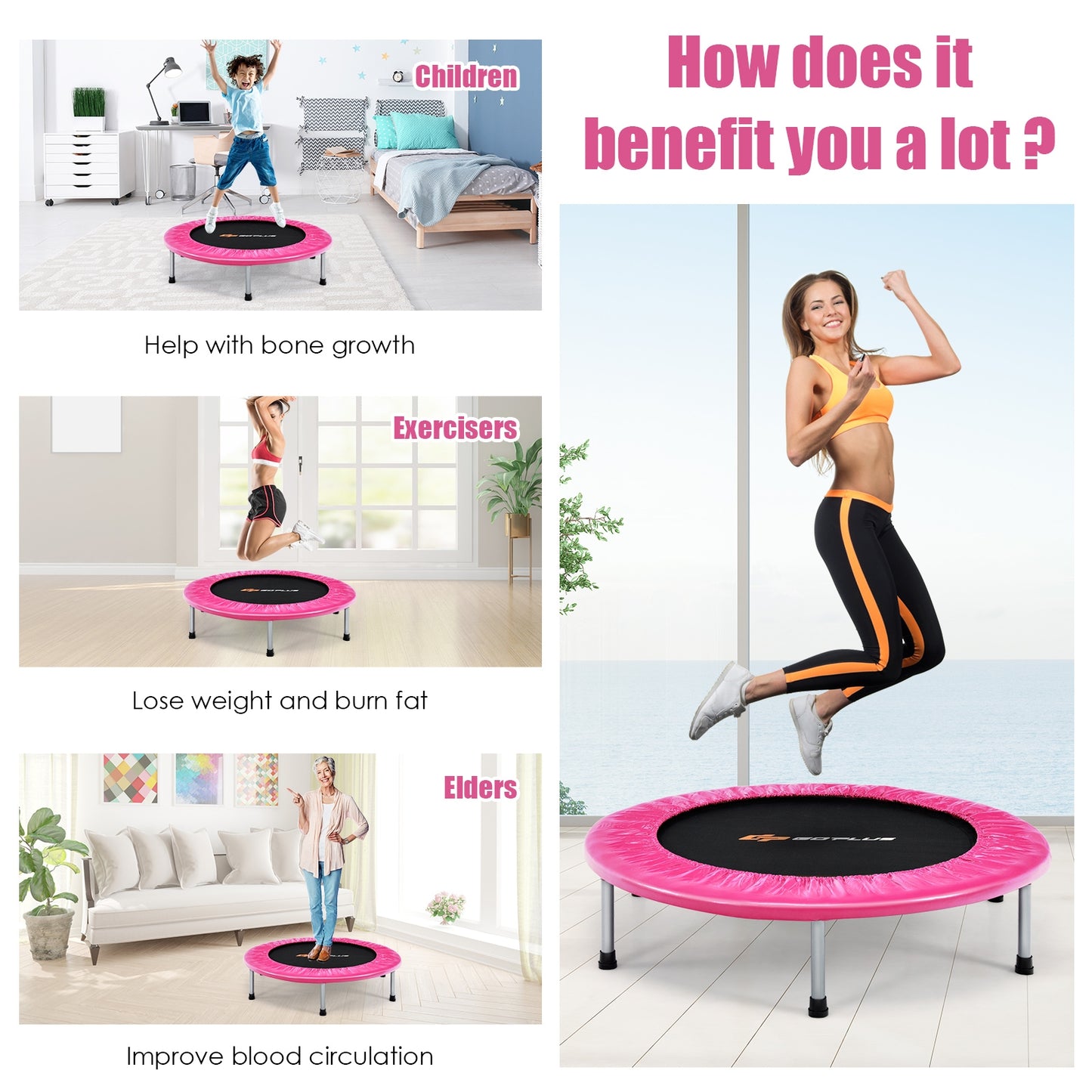 36 Inch Mini Folding Trampoline Portable Recreational Fitness Rebounder, Pink Trampolines at Gallery Canada