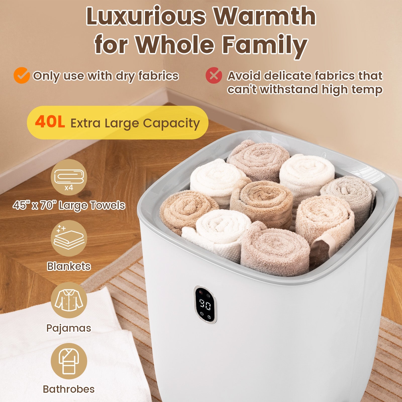 40L Towel Warmer Bucket, 2 Heating Temperatures, White Dryers at Gallery Canada
