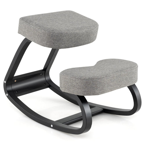 Wooden Ergonomic Rocking Kneeling Chair, Padded Cushion, Grey
