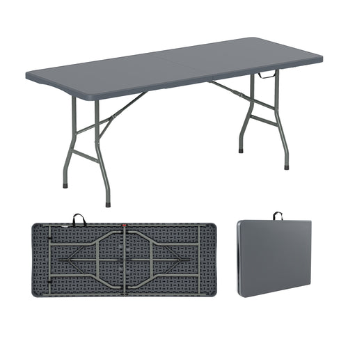 6 ft Portable Folding Table 350 LBS Fold-in-Half Table with HDPE Tabletop, Gray