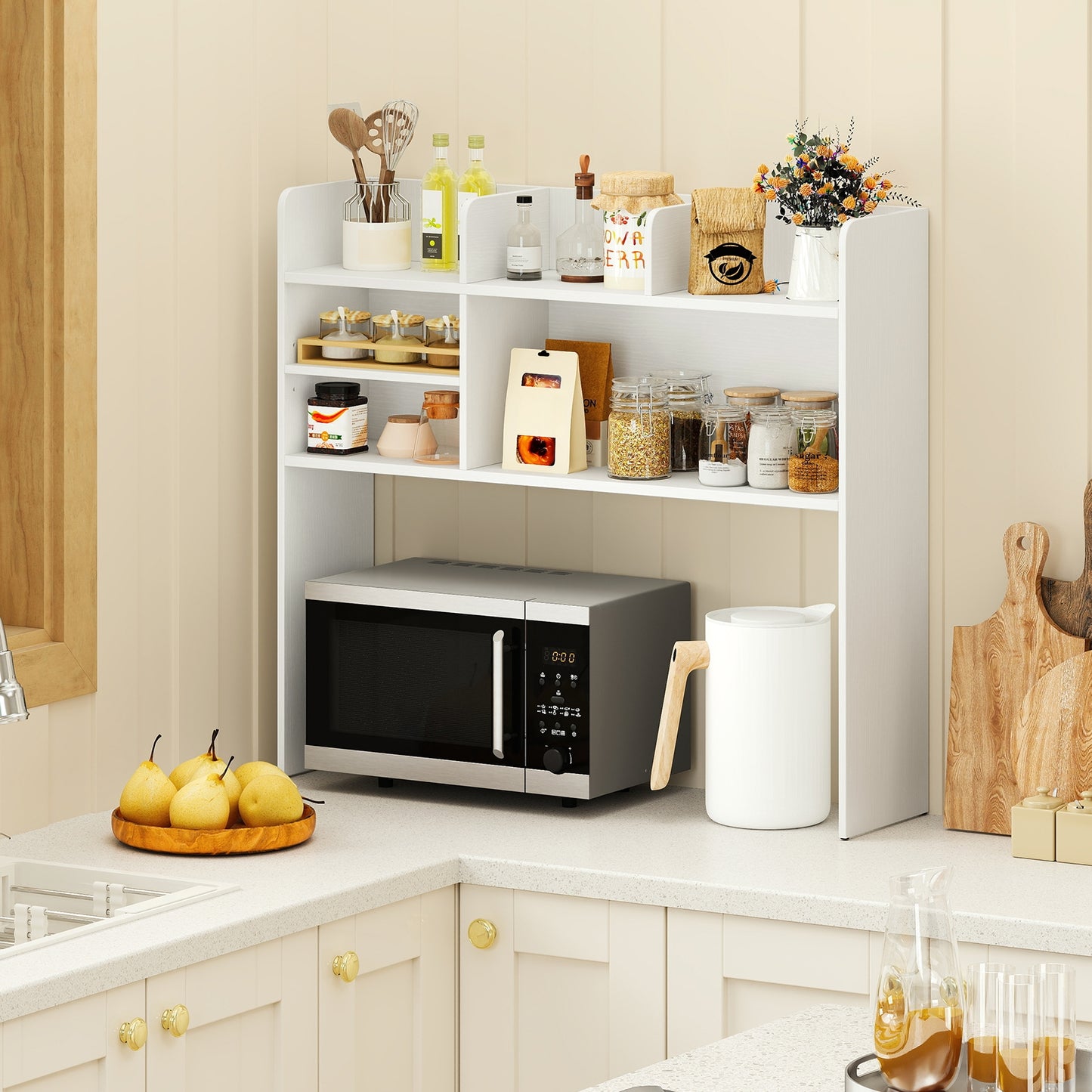 Desktop Bookshelf Countertop Storage Hutch, 6 Shelves, White Bookcases at Gallery Canada