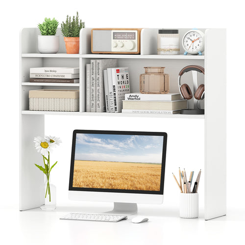 Desktop Bookshelf Countertop Storage Hutch, 6 Shelves, White