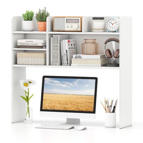 Desktop Bookshelf Countertop Storage Hutch, 6 Shelves, White