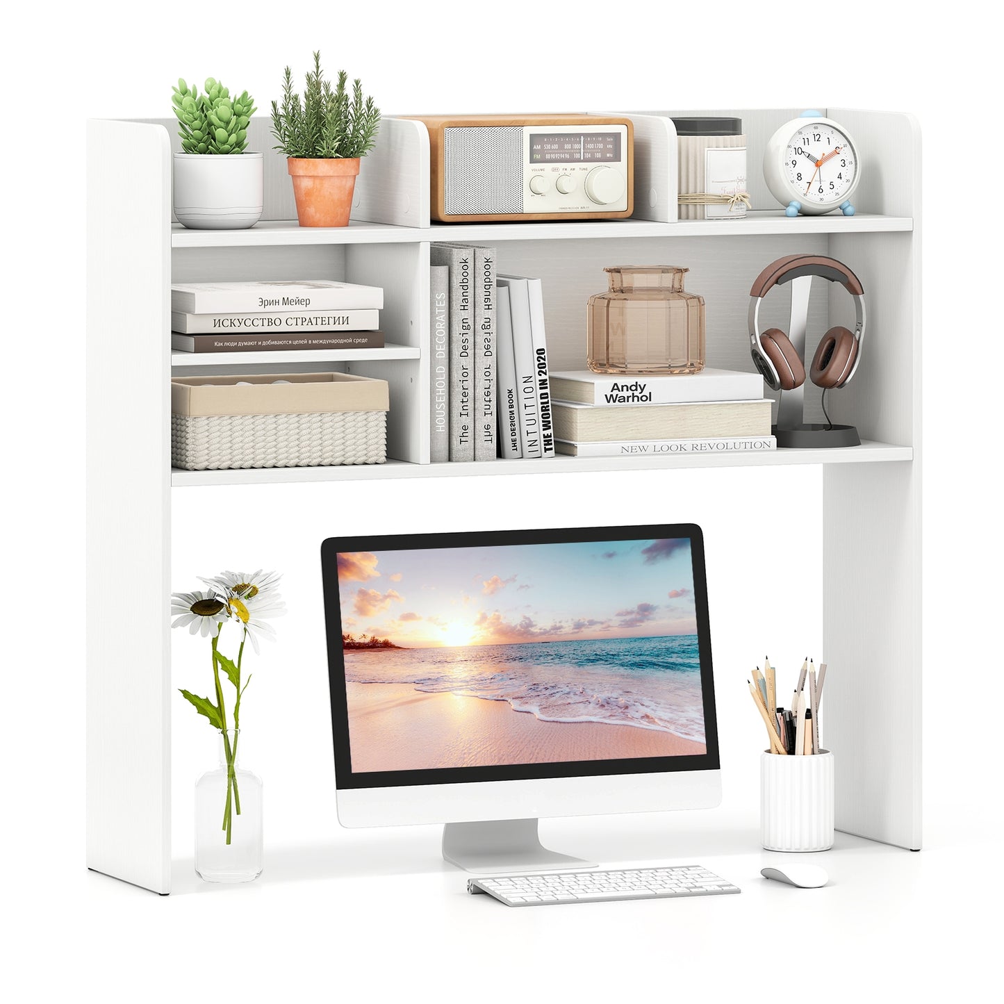 Desktop Bookshelf Countertop Storage Hutch, 6 Shelves, White Bookcases at Gallery Canada
