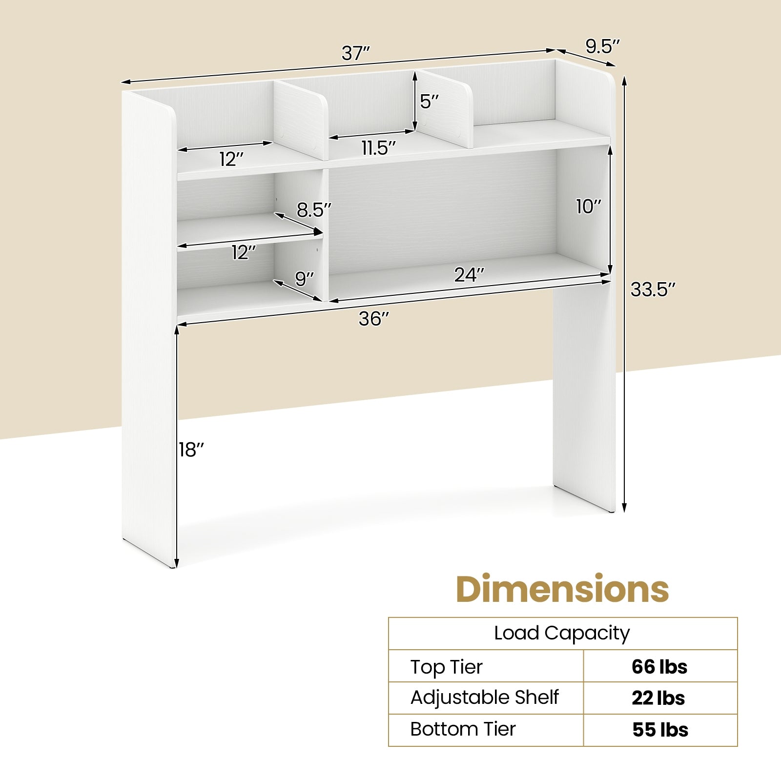 Desktop Bookshelf Countertop Storage Hutch, 6 Shelves, White Bookcases at Gallery Canada