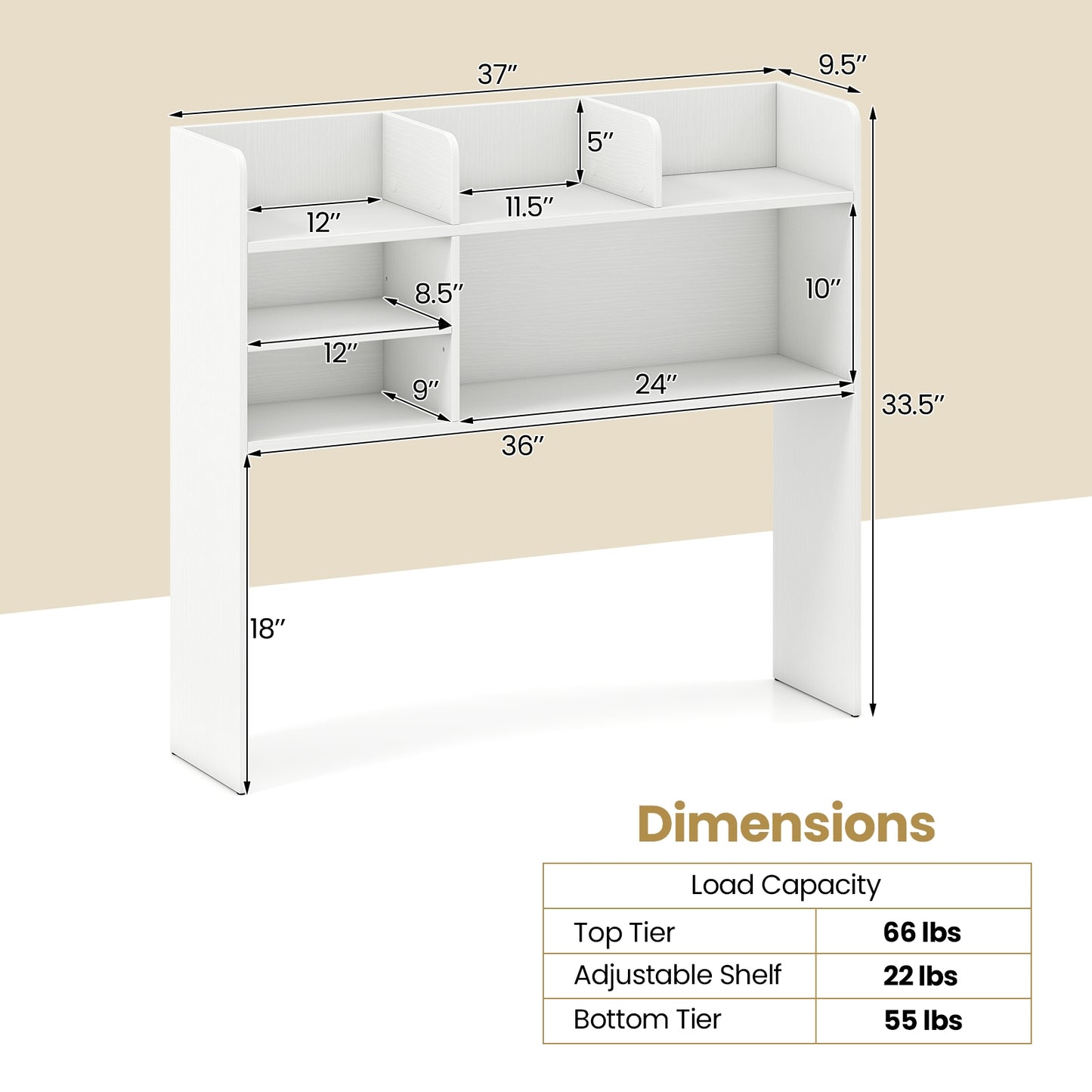 Desktop Bookshelf Countertop Storage Hutch, 6 Shelves, White Bookcases at Gallery Canada