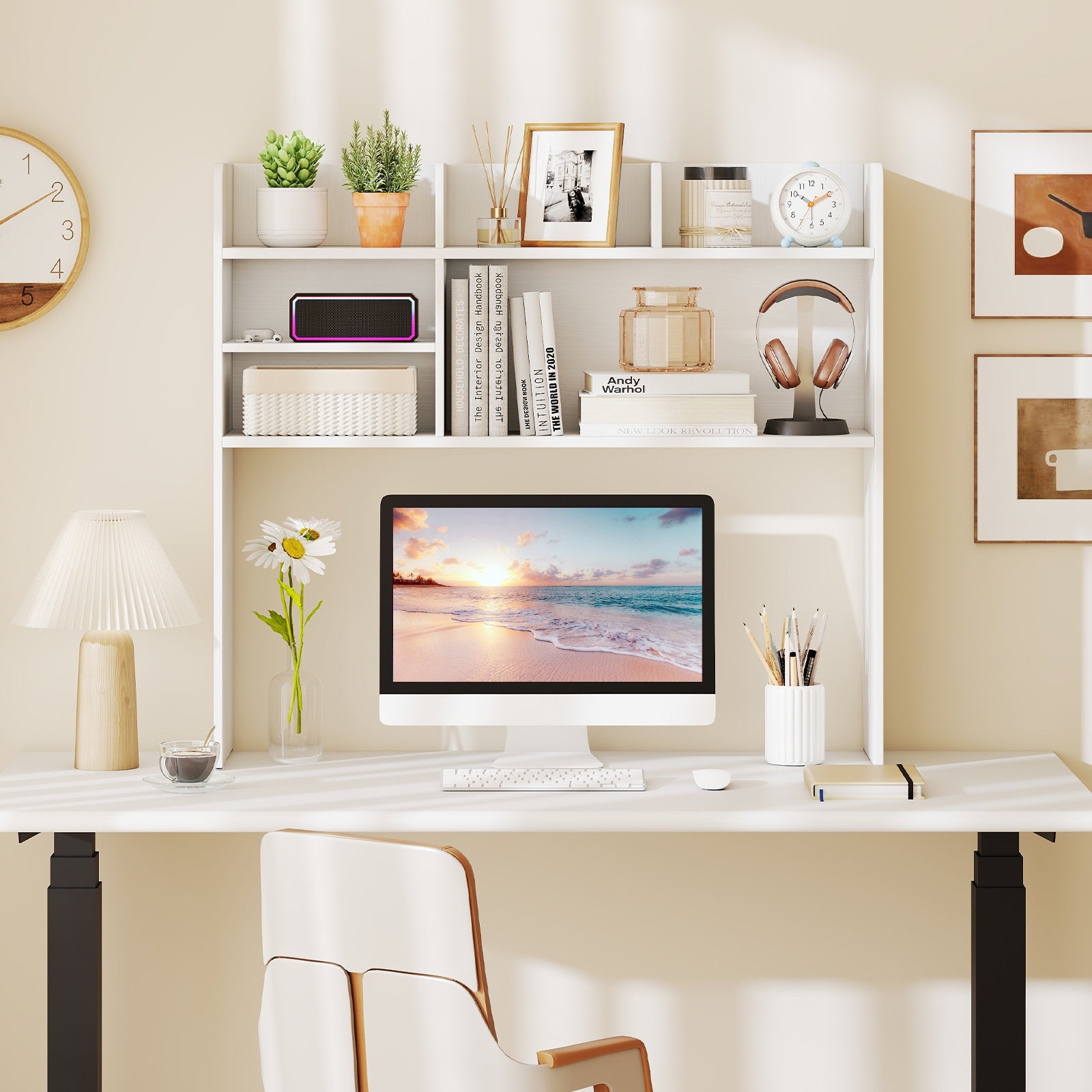 Desktop Bookshelf Countertop Storage Hutch, 6 Shelves, White Bookcases at Gallery Canada