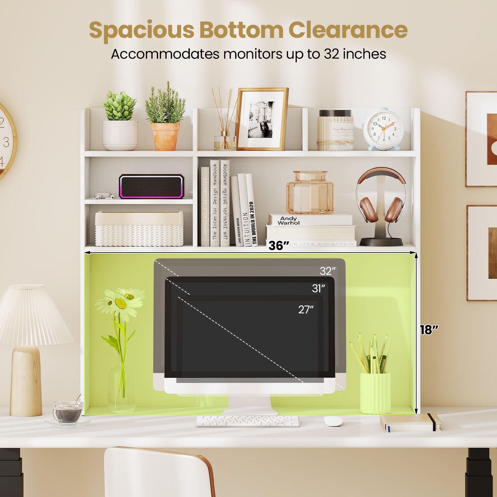 Desktop Bookshelf Countertop Storage Hutch, 6 Shelves, White Bookcases at Gallery Canada