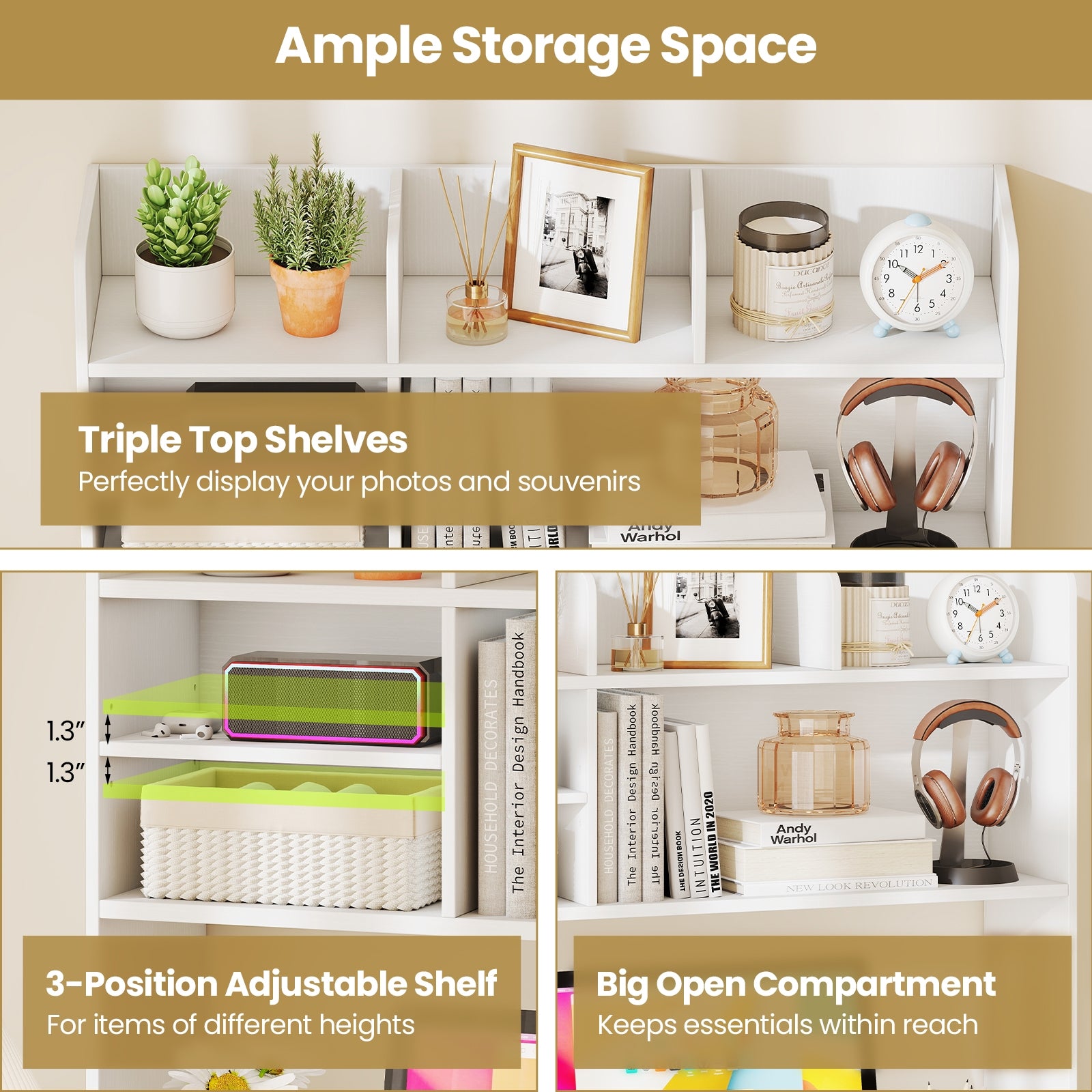 Desktop Bookshelf Countertop Storage Hutch, 6 Shelves, White Bookcases at Gallery Canada