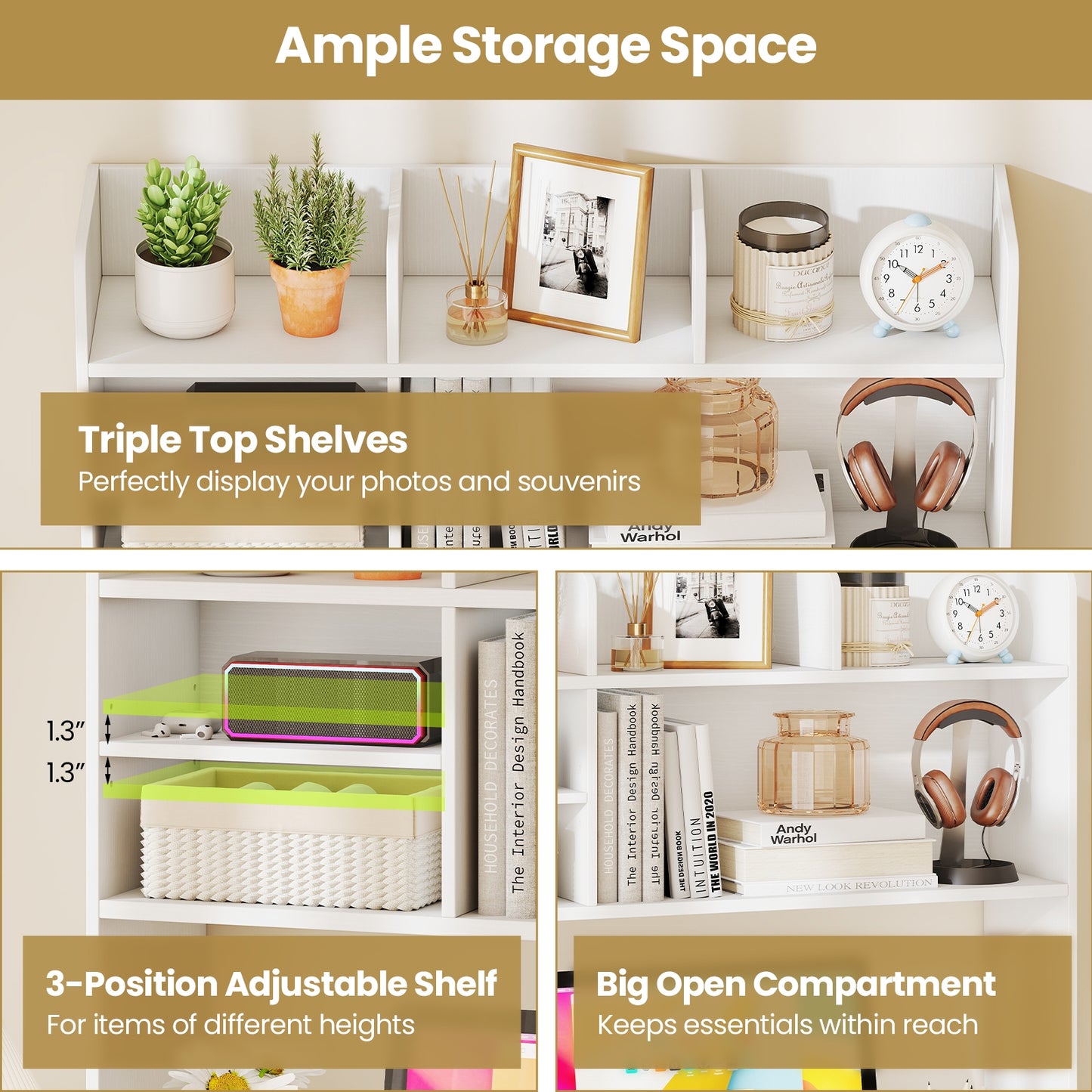 Desktop Bookshelf Countertop Storage Hutch, 6 Shelves, White Bookcases at Gallery Canada