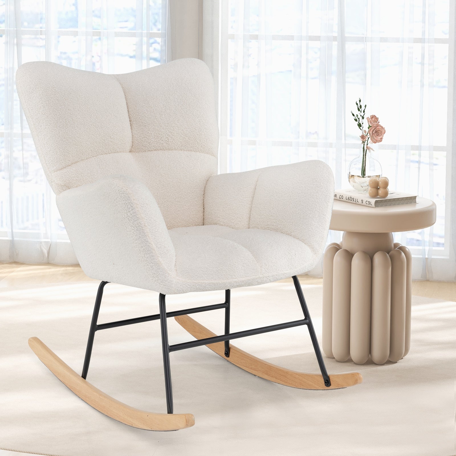 Nursery Rocking Chair with Comfy Backrest and Armrest, Beige Accent Chairs at Gallery Canada