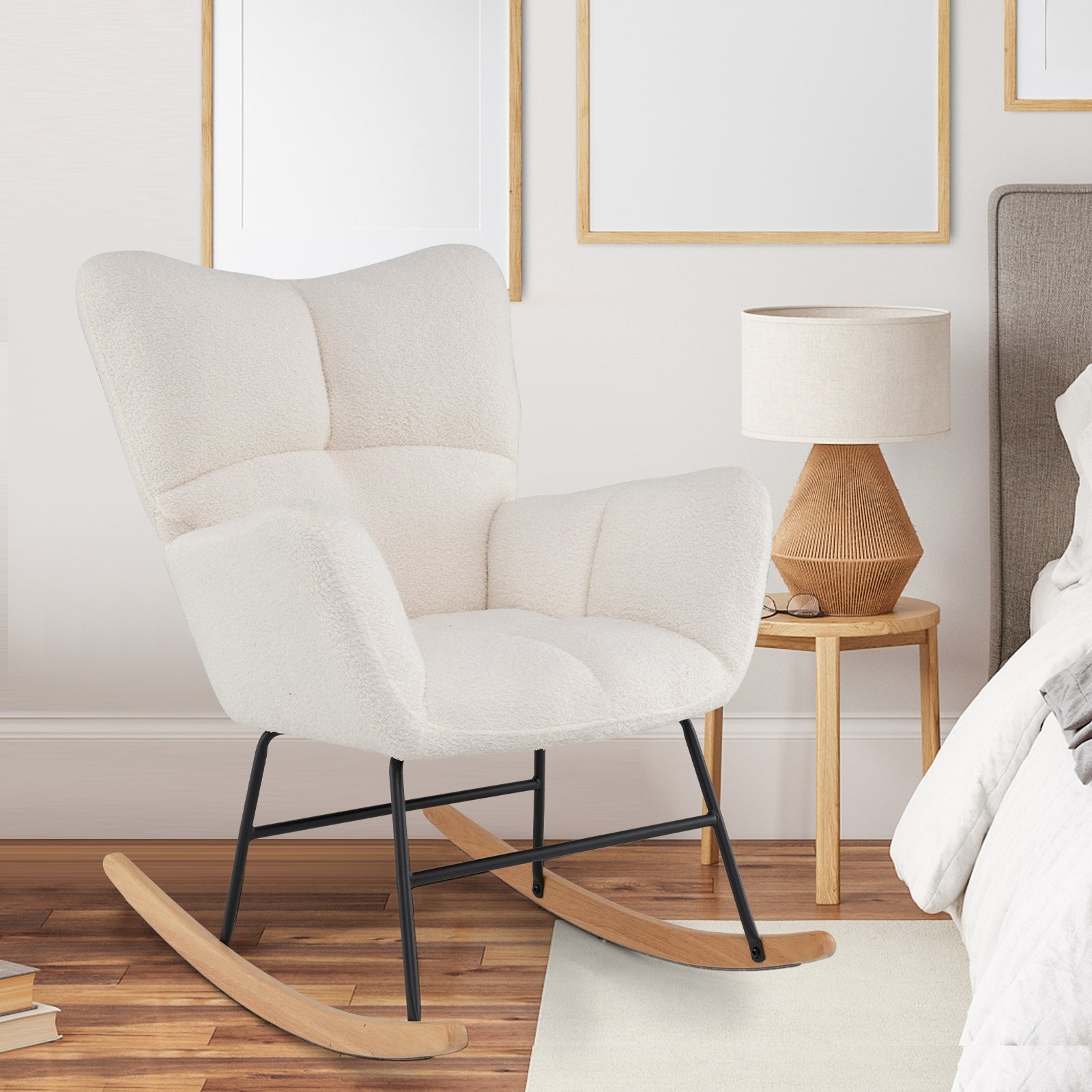 Nursery Rocking Chair with Comfy Backrest and Armrest, Beige Accent Chairs at Gallery Canada