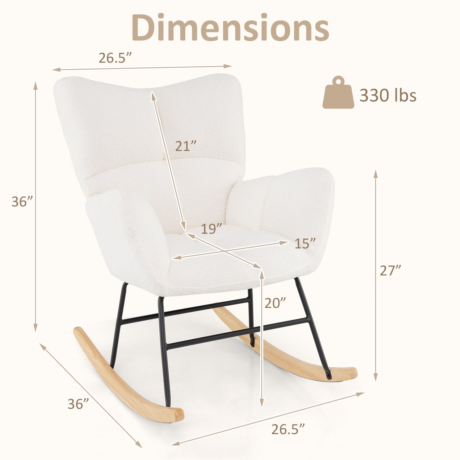 Nursery Rocking Chair with Comfy Backrest and Armrest, Beige Accent Chairs at Gallery Canada