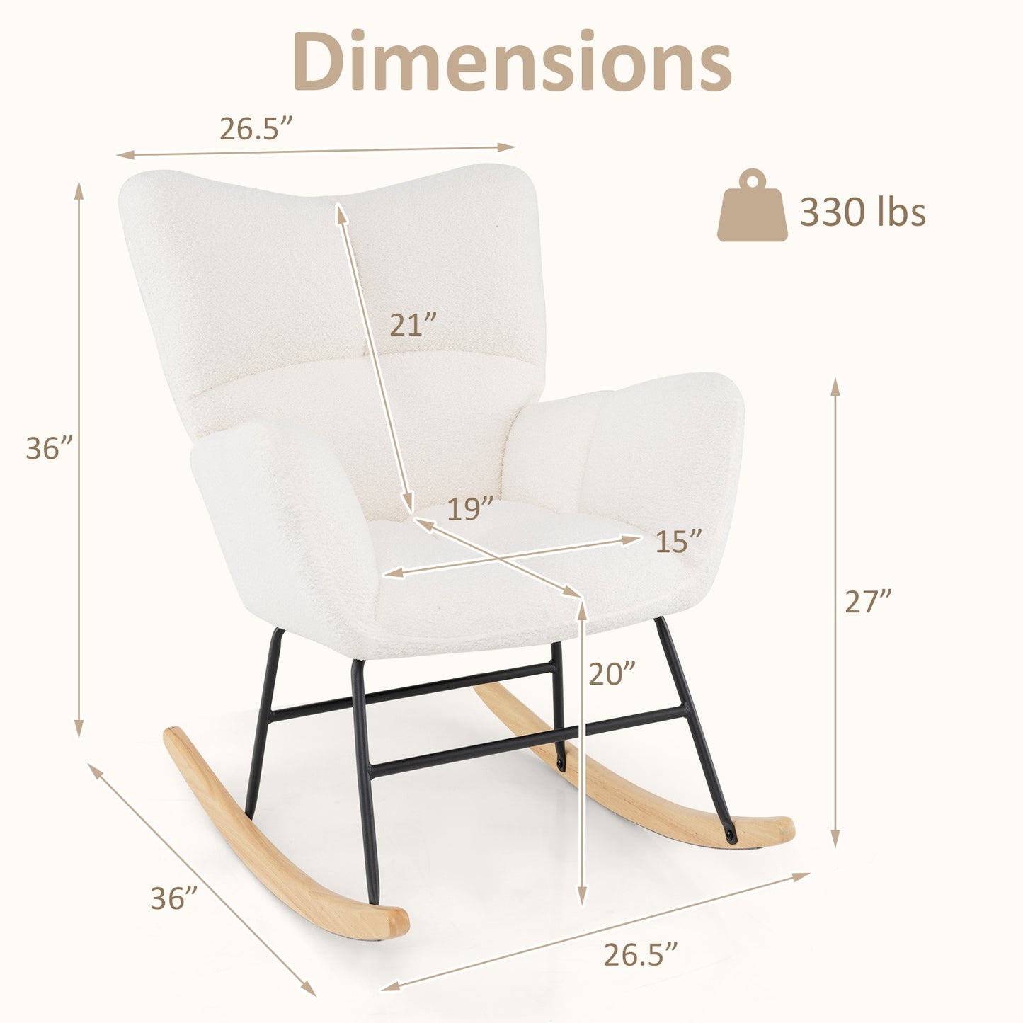 Nursery Rocking Chair with Comfy Backrest and Armrest, Beige Accent Chairs at Gallery Canada