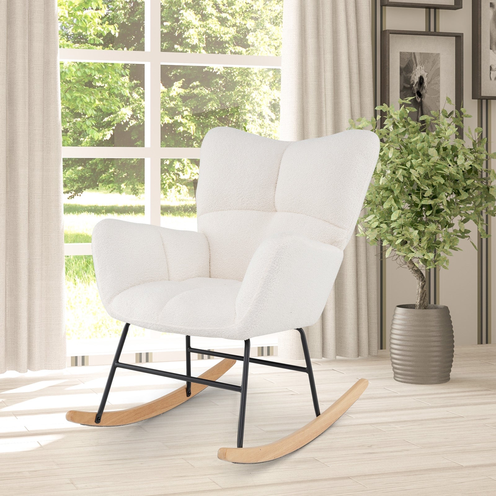 Nursery Rocking Chair with Comfy Backrest and Armrest, Beige Accent Chairs at Gallery Canada