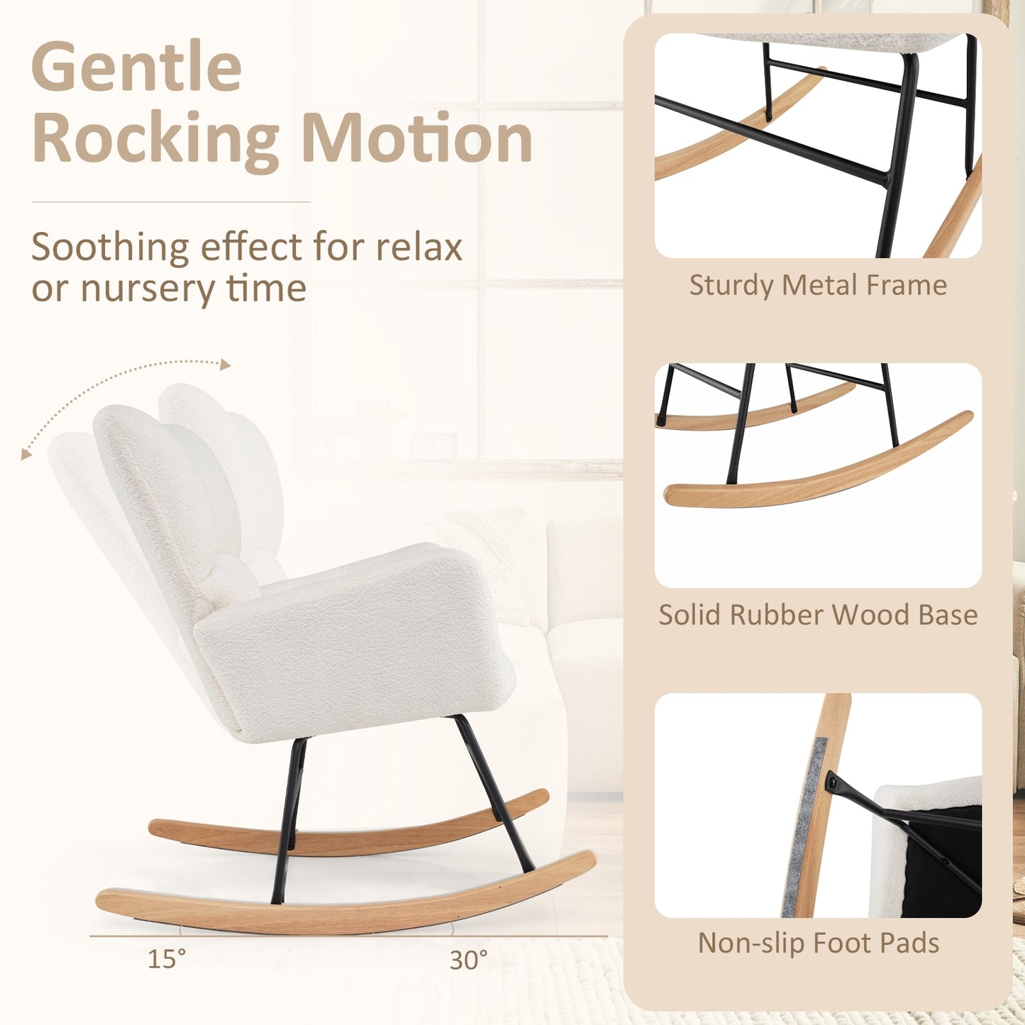 Nursery Rocking Chair with Comfy Backrest and Armrest, Beige Accent Chairs at Gallery Canada