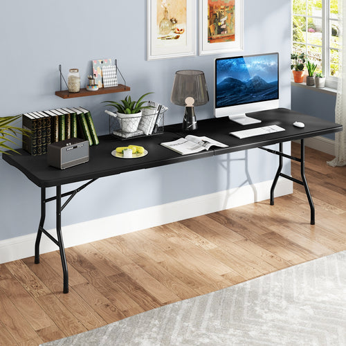 8 ft Portable Folding Table, 350 LBS Capacity, HDPE Tabletop, Black