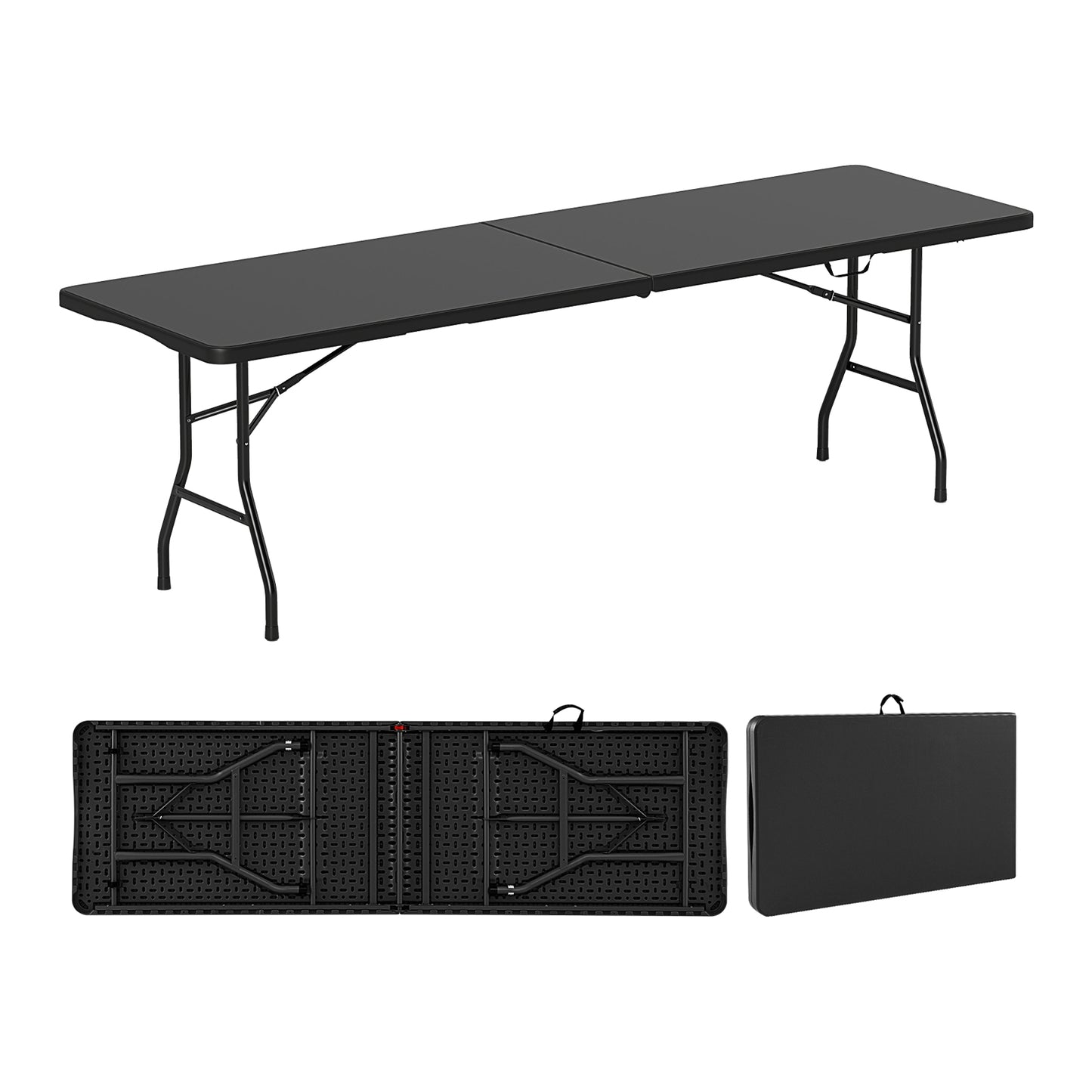 8 ft Portable Folding Table, 350 LBS Capacity, HDPE Tabletop, Black Camping Furniture at Gallery Canada