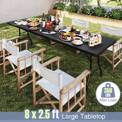 8 ft Portable Folding Table, 350 LBS Capacity, HDPE Tabletop, Black Camping Furniture at Gallery Canada