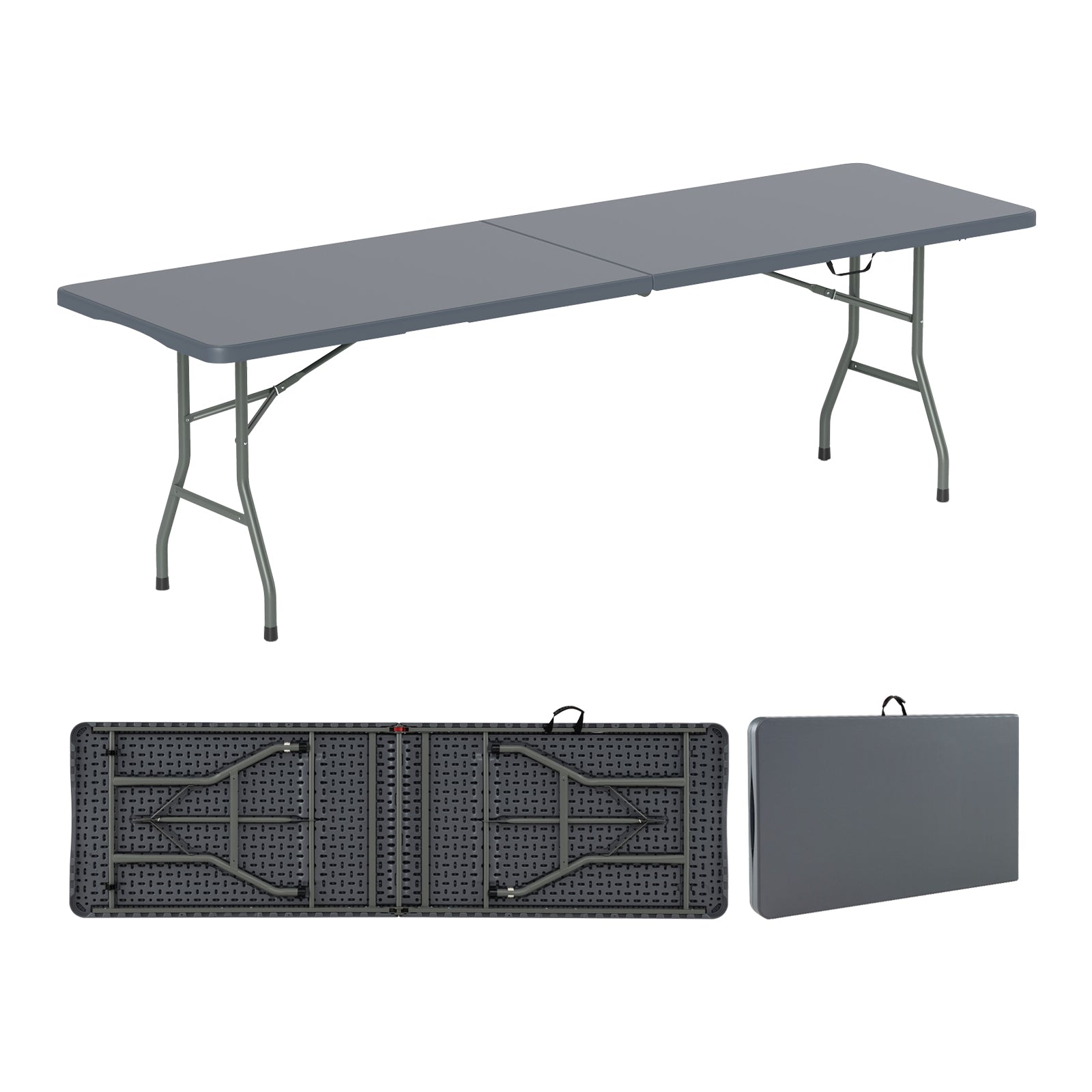 8 ft Portable Folding Table 350 LBS Fold-in-Half Table with HDPE Tabletop, Gray Camping Furniture at Gallery Canada