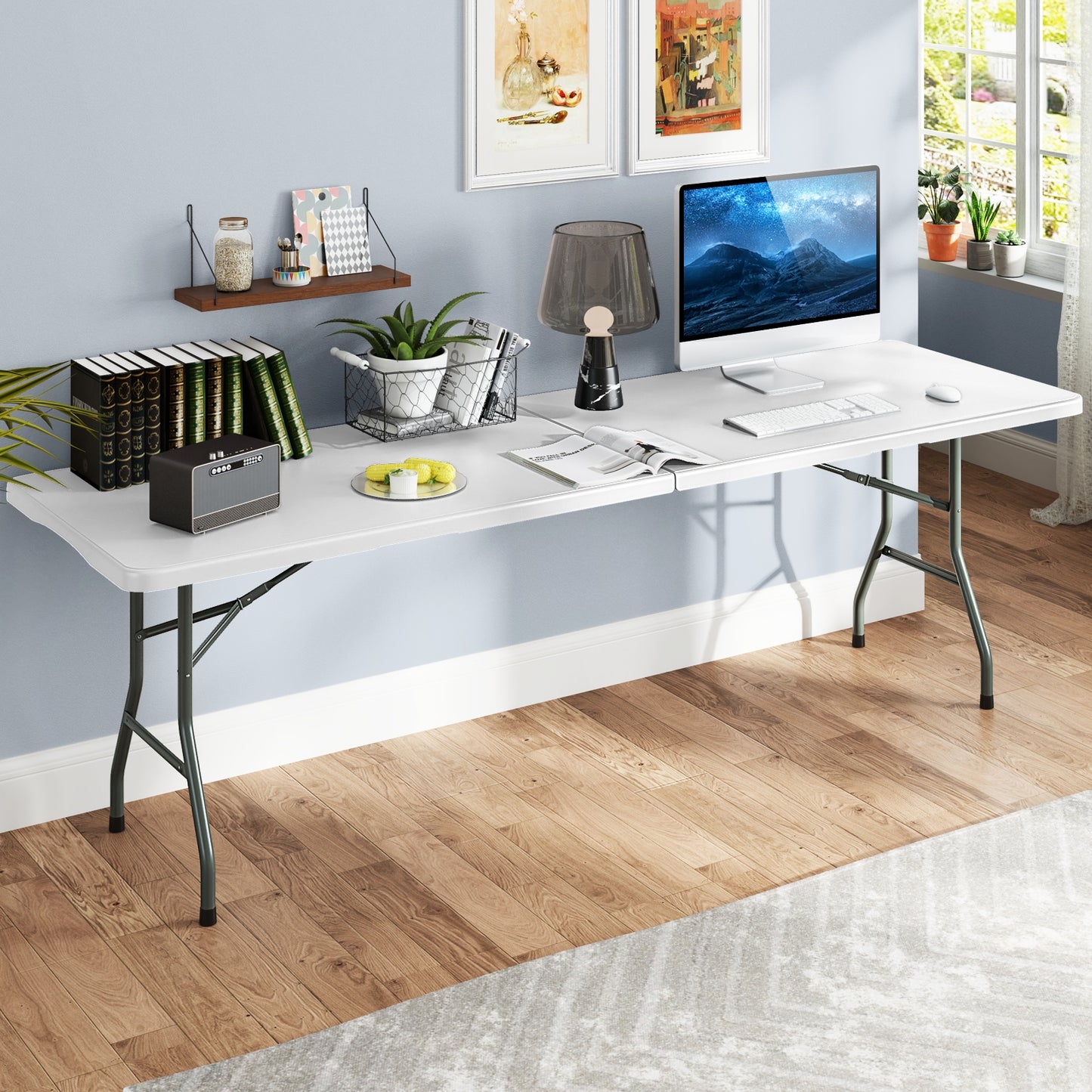 8 ft Portable Folding Table 350 LBS Fold-in-Half Table with HDPE Tabletop, White Camping Furniture at Gallery Canada