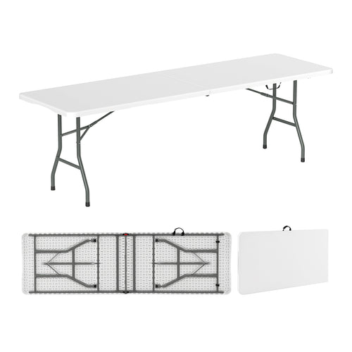 8 ft Portable Folding Table 350 LBS Fold-in-Half Table with HDPE Tabletop, White