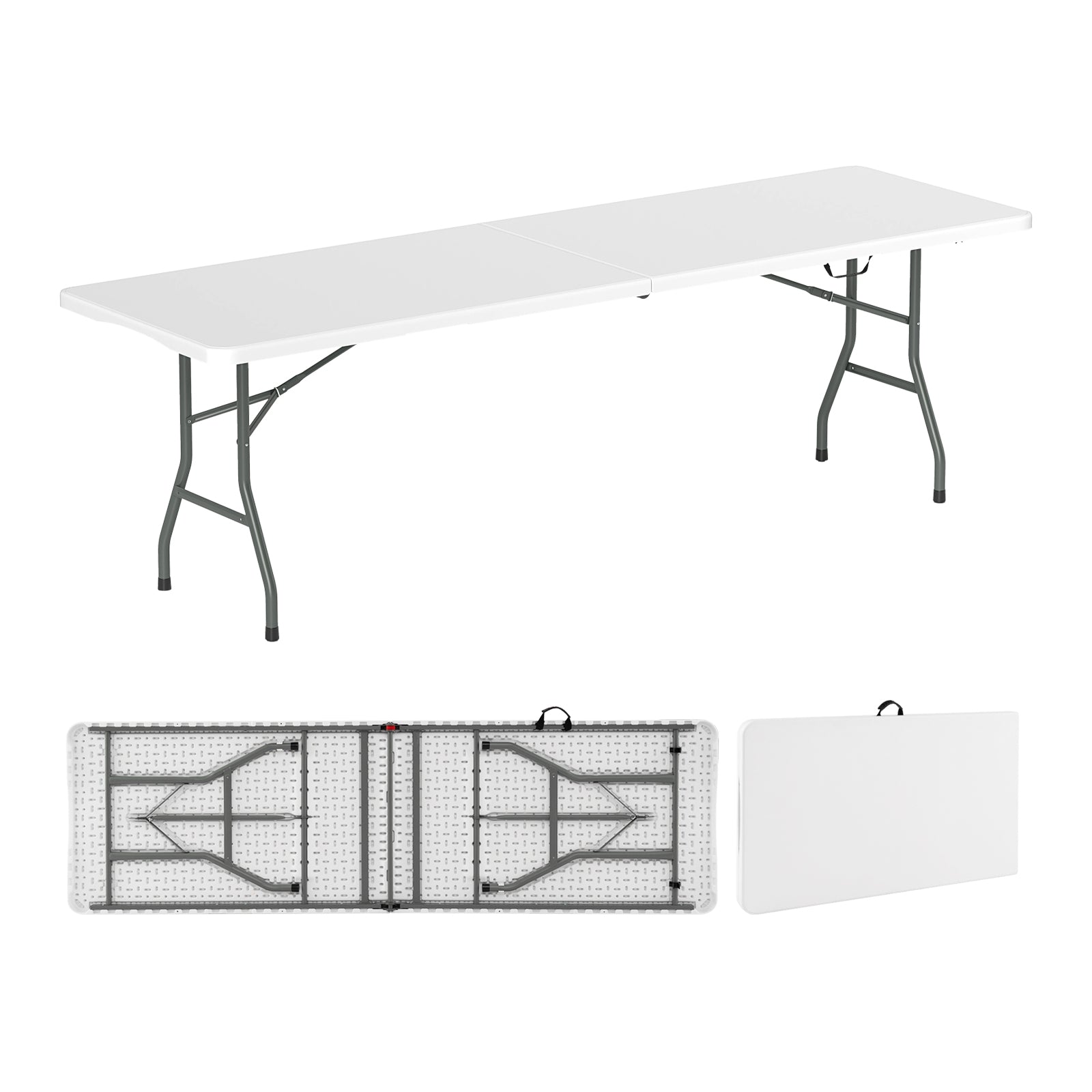 8 ft Portable Folding Table 350 LBS Fold-in-Half Table with HDPE Tabletop, White Camping Furniture at Gallery Canada