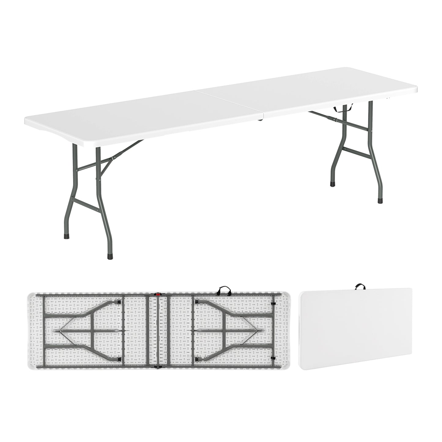 8 ft Portable Folding Table 350 LBS Fold-in-Half Table with HDPE Tabletop, White Camping Furniture at Gallery Canada
