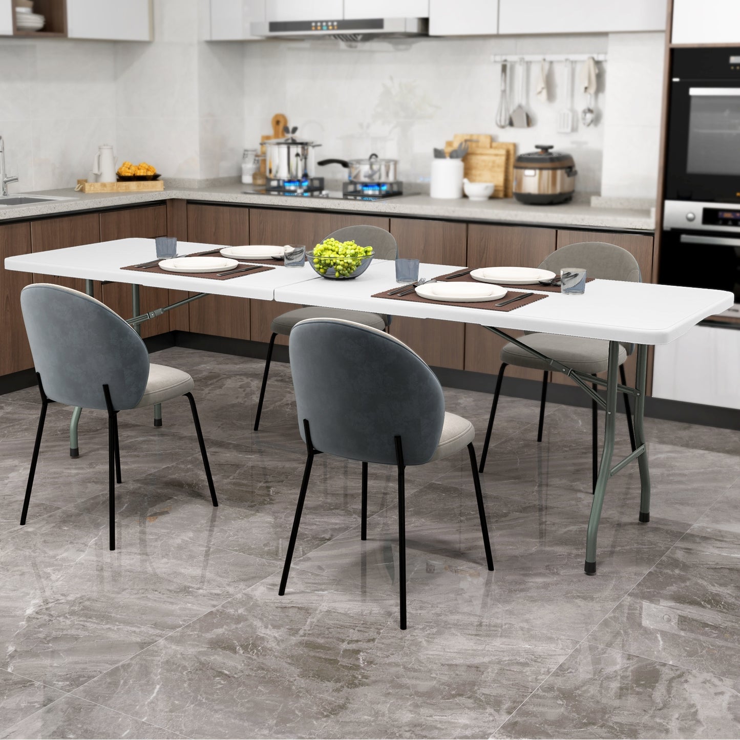 8 ft Portable Folding Table 350 LBS Fold-in-Half Table with HDPE Tabletop, White Camping Furniture at Gallery Canada