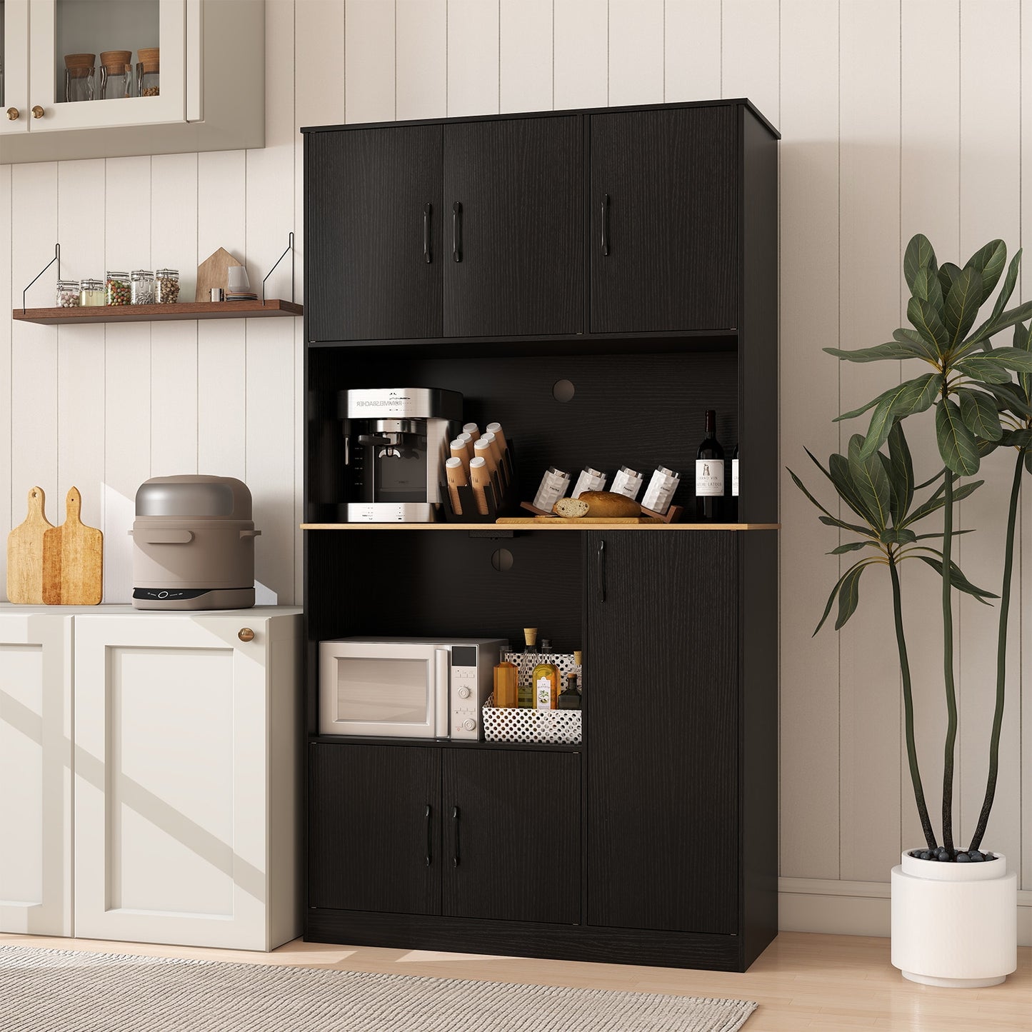 71" Tall Kitchen Pantry Cabinet With Charging Station, Black Sideboards Cabinets & Buffets at Gallery Canada
