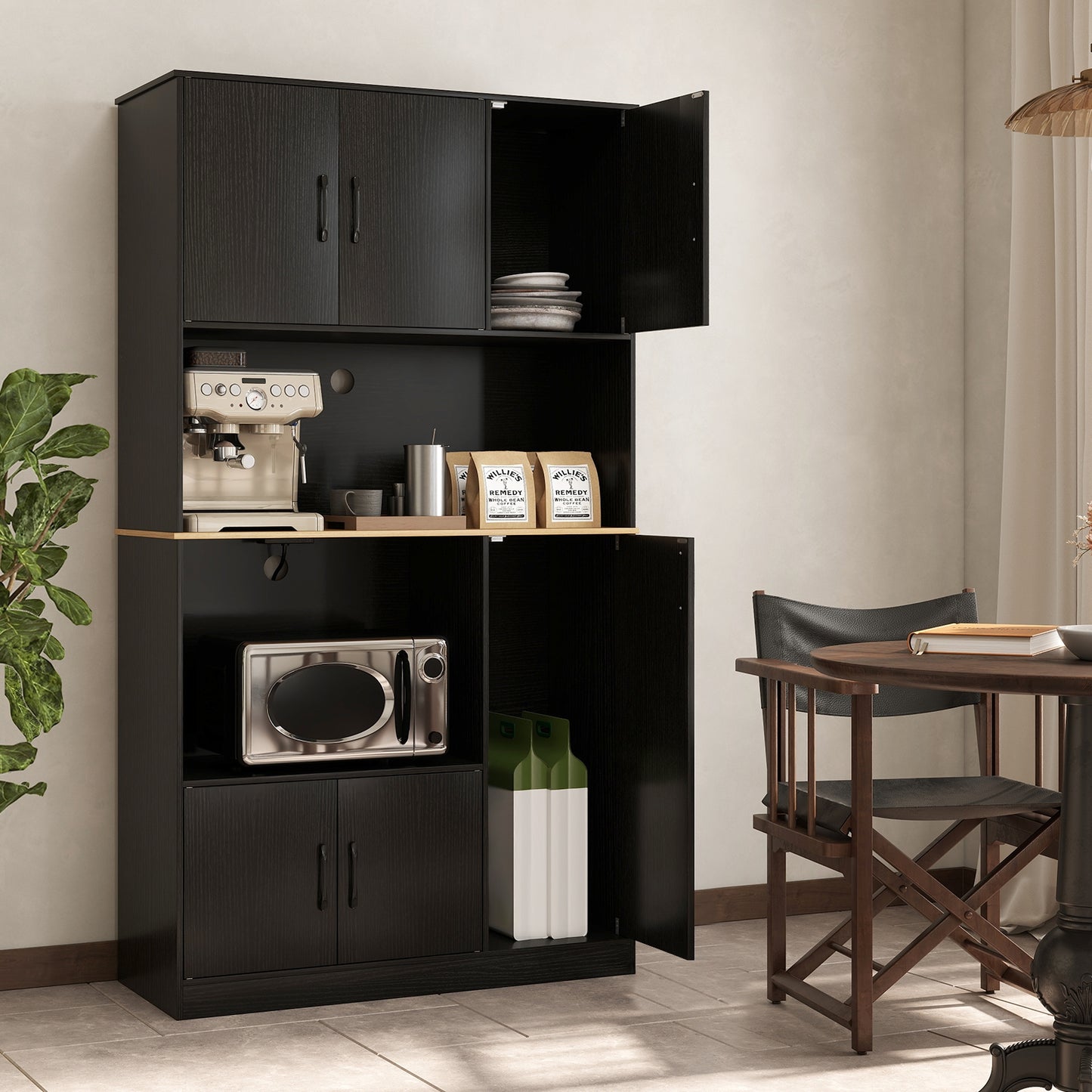 71" Tall Kitchen Pantry Cabinet With Charging Station, Black Sideboards Cabinets & Buffets at Gallery Canada