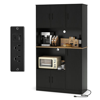 71" Tall Kitchen Pantry Cabinet With Charging Station, Black Sideboards Cabinets & Buffets Black at Gallery Canada