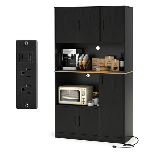 71" Tall Kitchen Pantry Cabinet With Charging Station, Black Sideboards Cabinets & Buffets Black at Gallery Canada