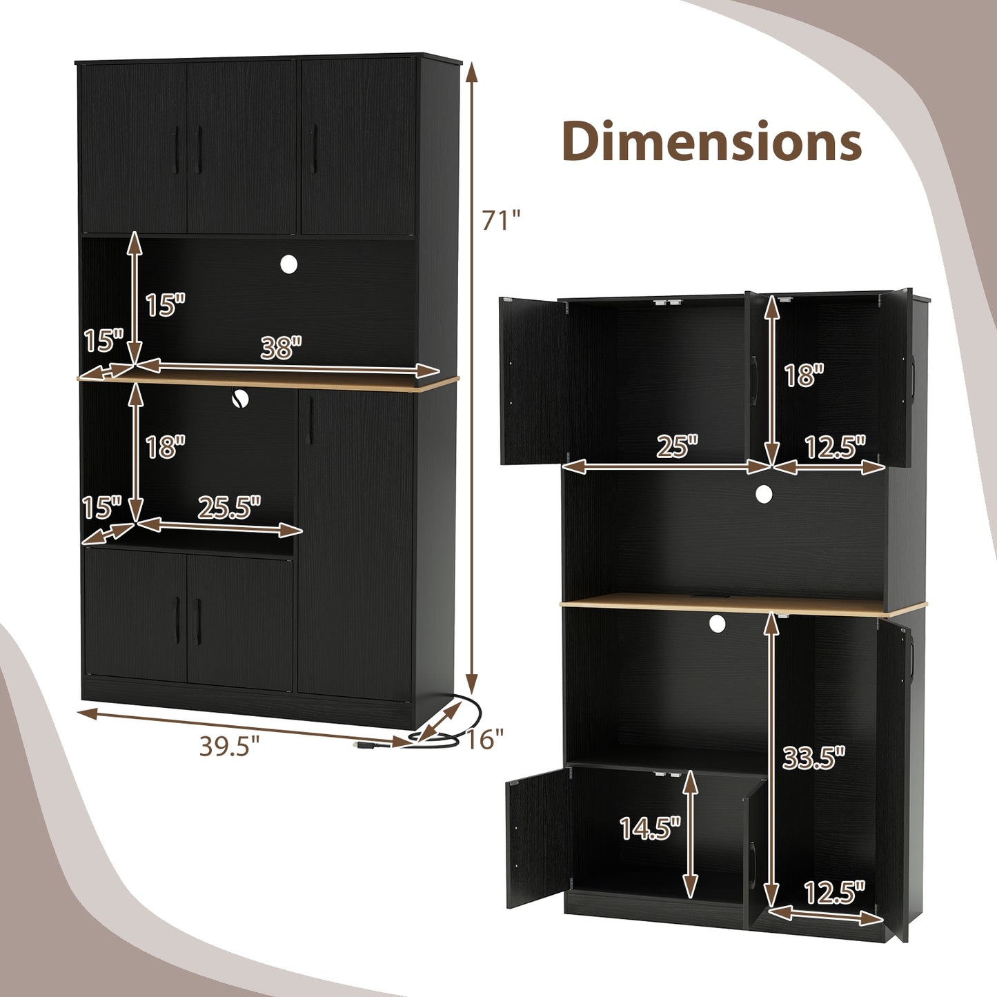 71" Tall Kitchen Pantry Cabinet With Charging Station, Black Sideboards Cabinets & Buffets at Gallery Canada