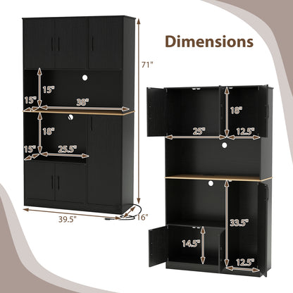 71" Tall Kitchen Pantry Cabinet With Charging Station, Black Sideboards Cabinets & Buffets at Gallery Canada