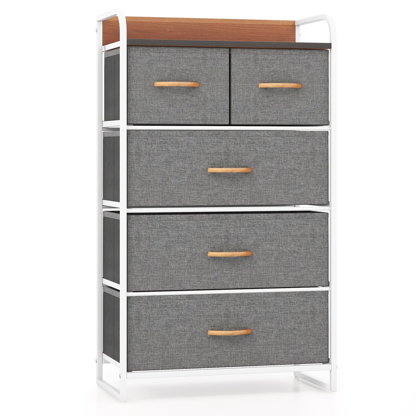 4-Tier Organizer Tower Steel Frame Wooden Top Storage with 5-Drawer Dresser, Gray Dressers & Chests at Gallery Canada