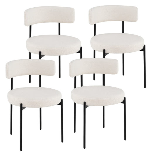 Boucle Dining Chair, Curved Backrest, Metal Legs, Set of 4, White Dining Chairs White at Gallery Canada