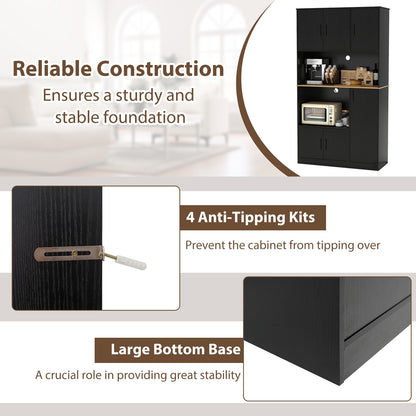 71" Tall Kitchen Pantry Cabinet With Charging Station, Black Sideboards Cabinets & Buffets at Gallery Canada