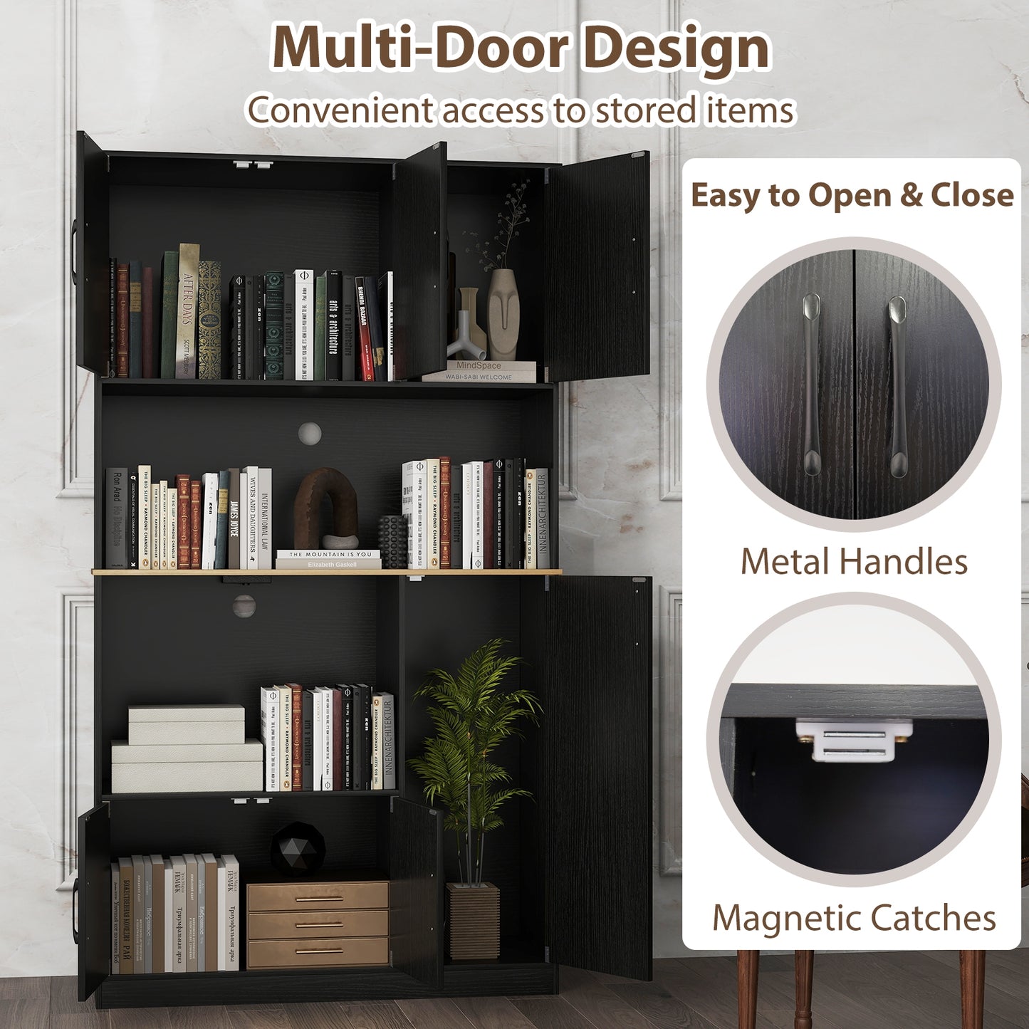 71" Tall Kitchen Pantry Cabinet With Charging Station, Black Sideboards Cabinets & Buffets at Gallery Canada