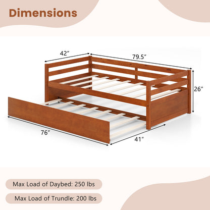 Twin Size Trundle Platform Bed Frame with Wooden Slat Support, Walnut Trundle Bed Frame at Gallery Canada