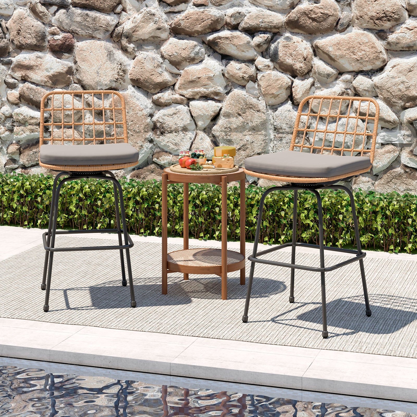 Patio Swivel Barstools Set of 2 with Soft Seat Cushions, Gray Patio Dining Chairs at Gallery Canada