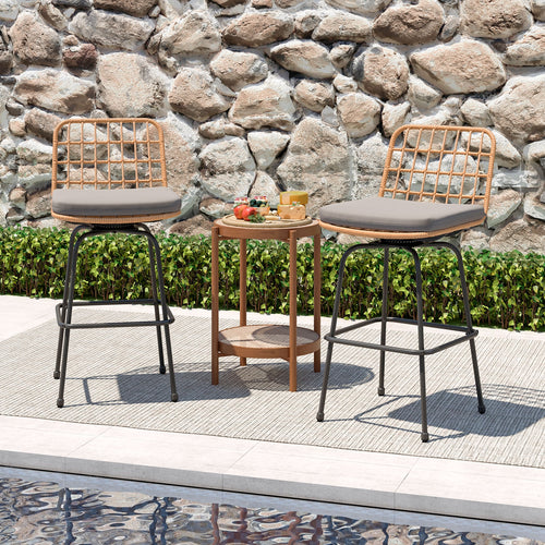 Patio Swivel Barstools Set of 2 with Soft Seat Cushions, Gray
