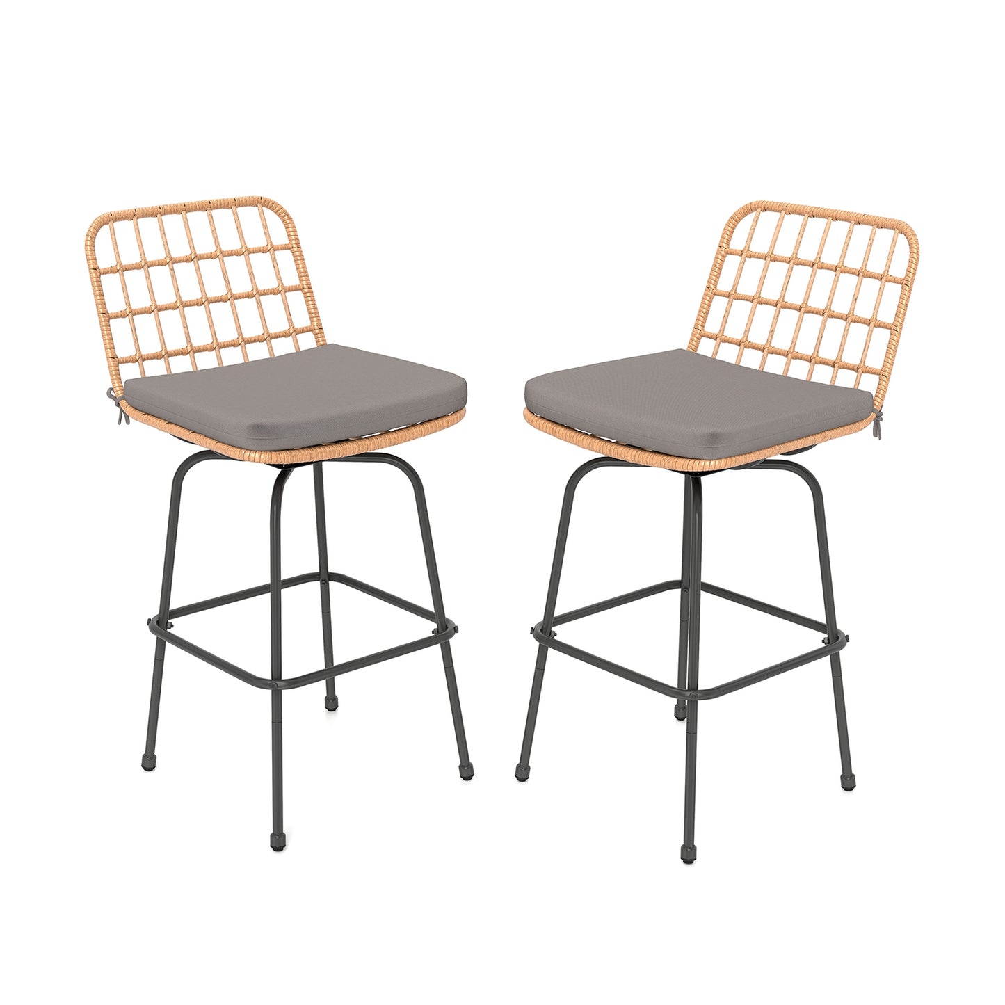 Patio Swivel Barstools Set of 2 with Soft Seat Cushions, Gray Patio Dining Chairs Gray at Gallery Canada
