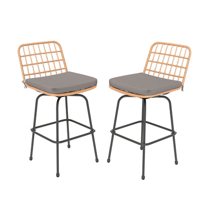 Patio Swivel Barstools Set of 2 with Soft Seat Cushions, Gray Patio Dining Chairs at Gallery Canada